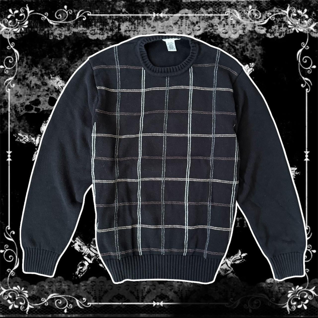 black 90s vintage crewneck white stripped knitwear sweater