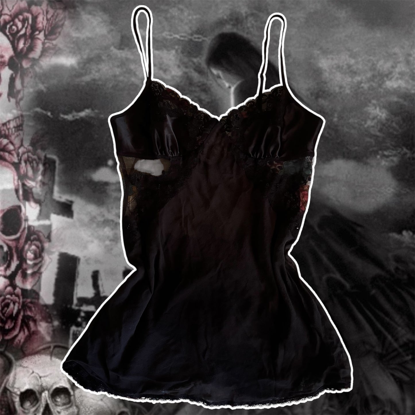 black victoria’s secret sequin lace mesh lingerie top (S)