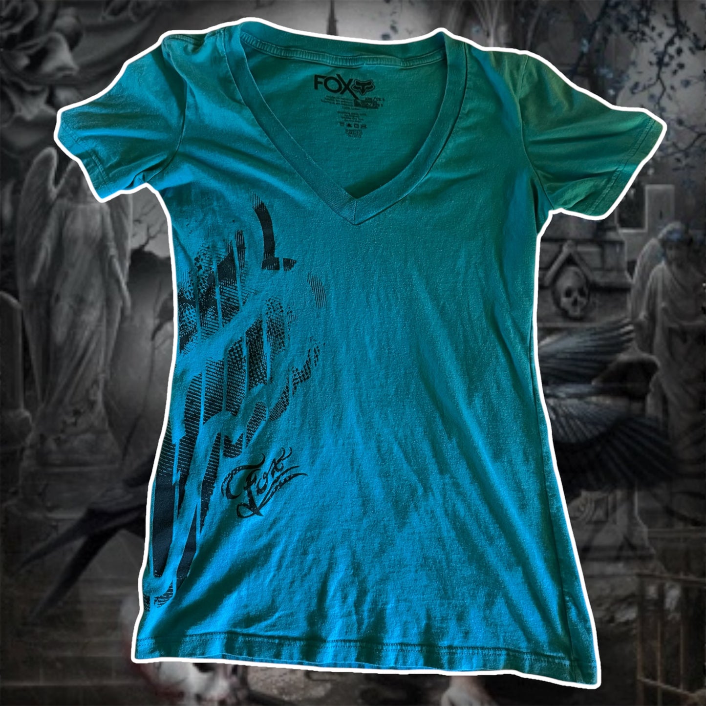 blue fox racing graphic moto v neck women’s shirt (S)