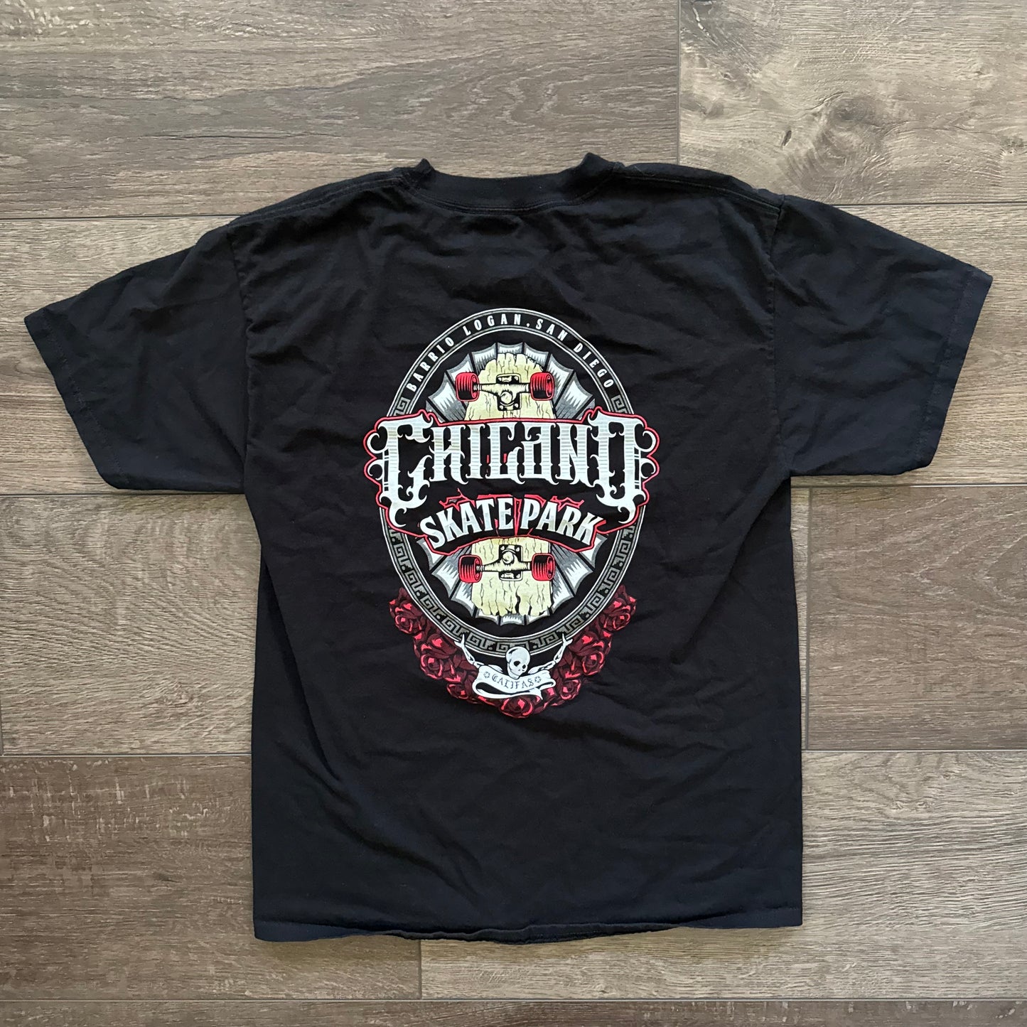 black chicano skate san diego park graphic t shirt