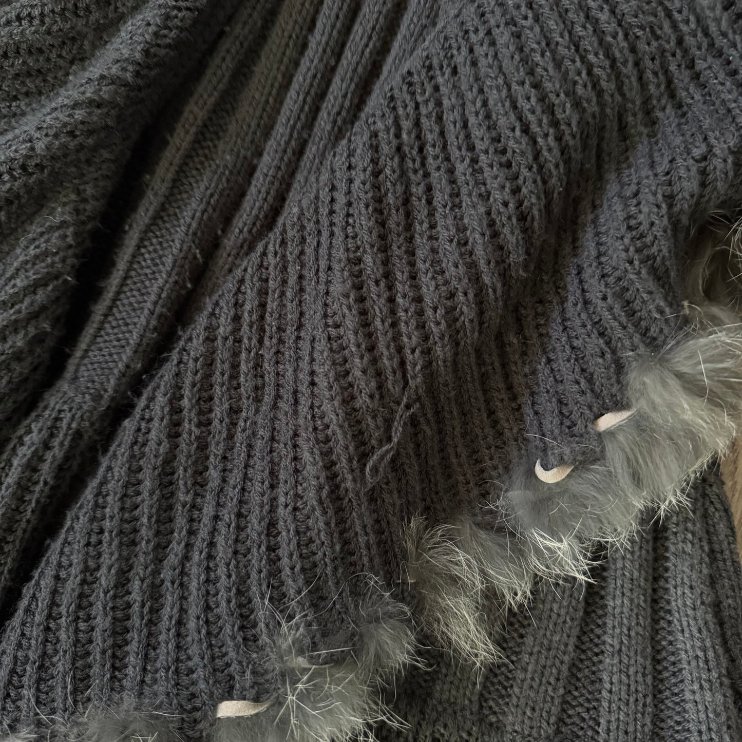 grey pennylane fur trim gothic knitted cardigan sweater