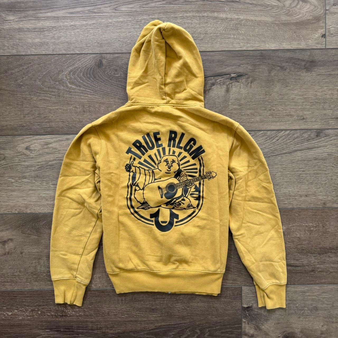 mustard yellow true religion zip up hoodie jacket