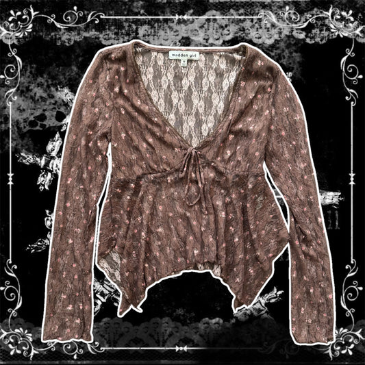 brown rose madden girl lace mesh asymmetrical fairy top