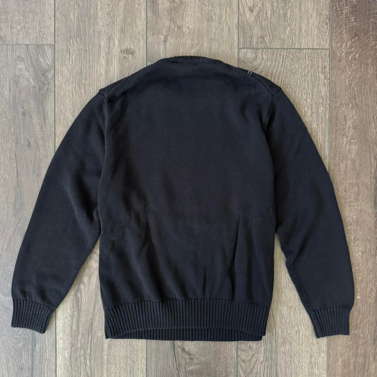 black 90s vintage crewneck white stripped knitwear sweater