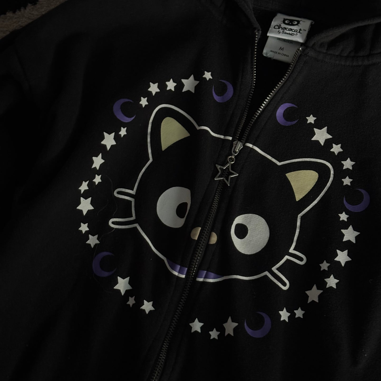 black chococat sanrio kitty cat zip up jacket (M)