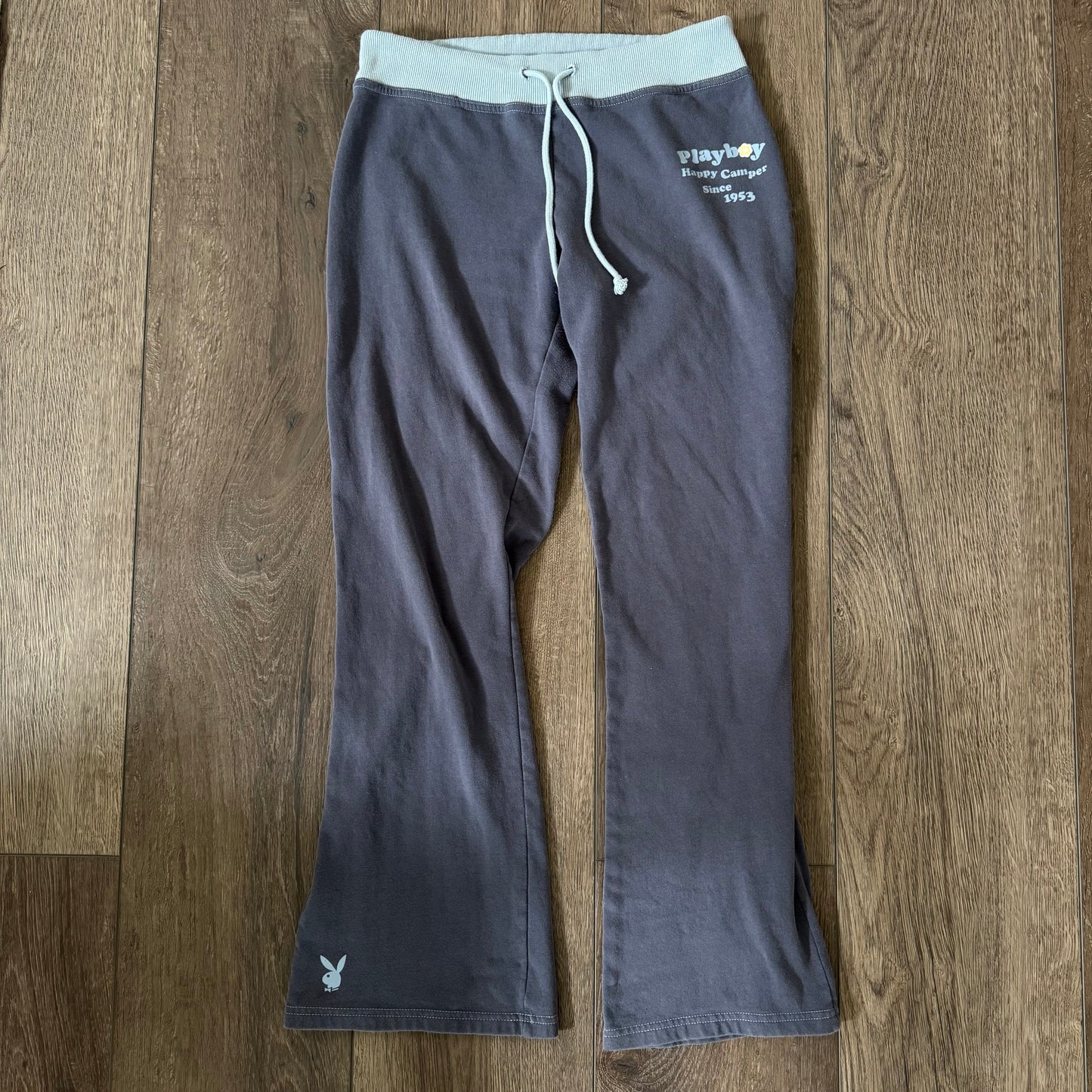 grey & blue playboy x pacsun high rise playboy flare sweatpants (S)