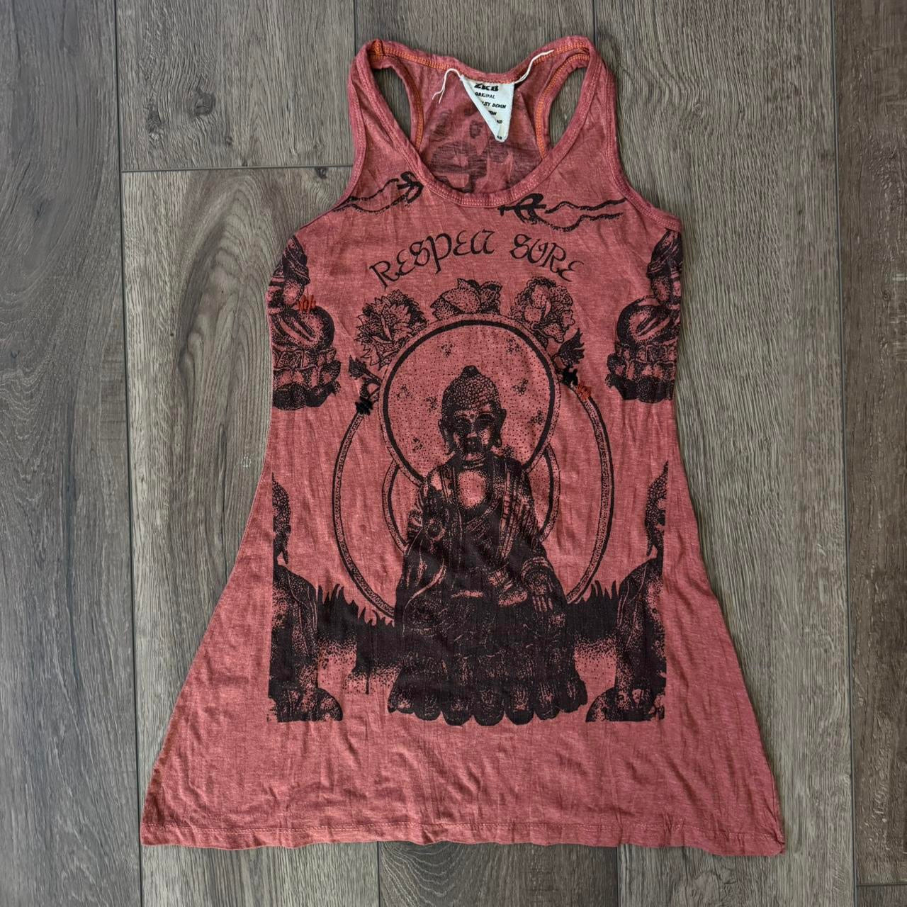 light red ganesh spiritual long muscle tank top