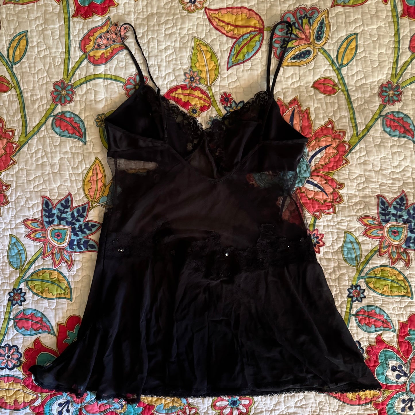 black victoria’s secret sequin lace mesh lingerie top (S)