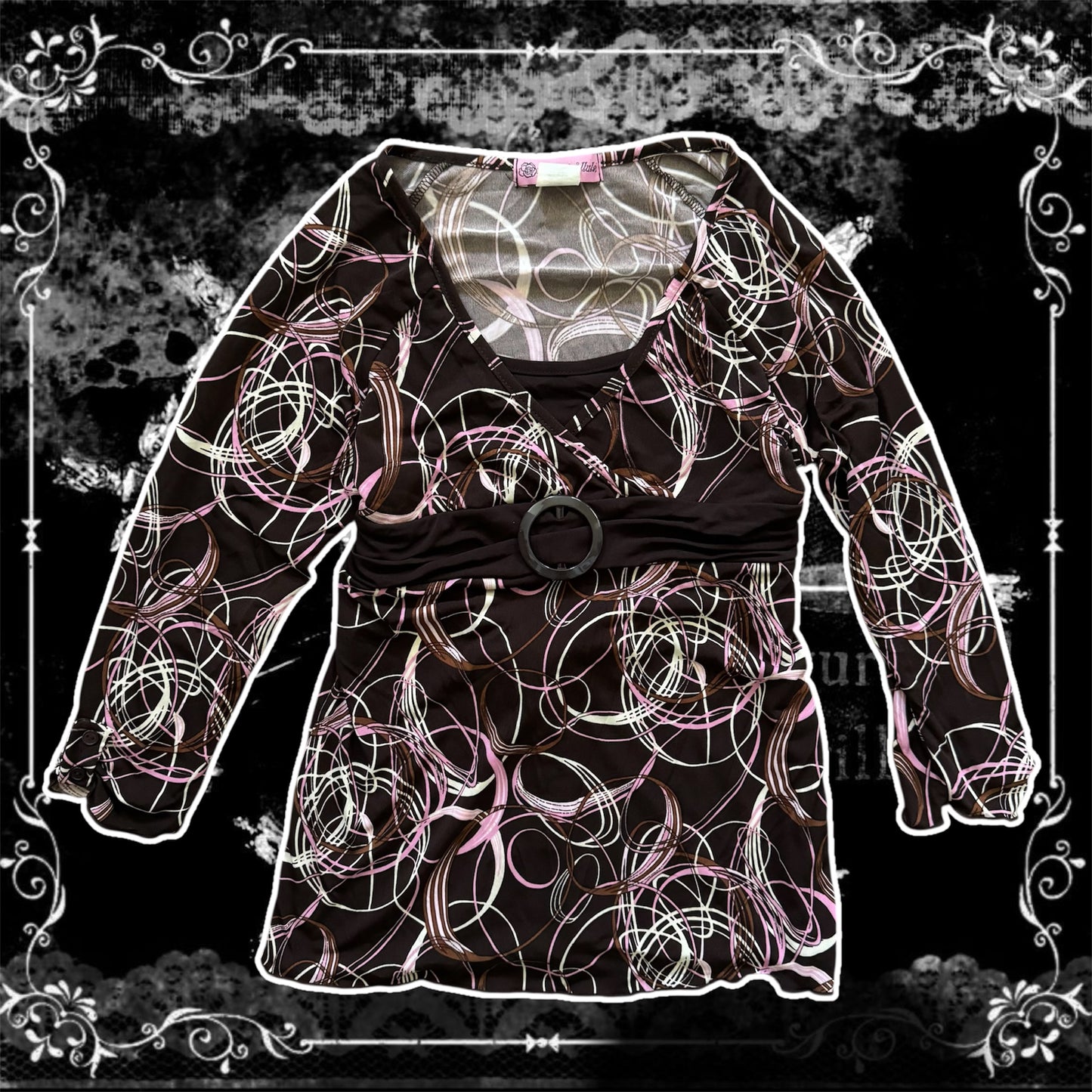 brown & pink boho y2k girls tie back blouse