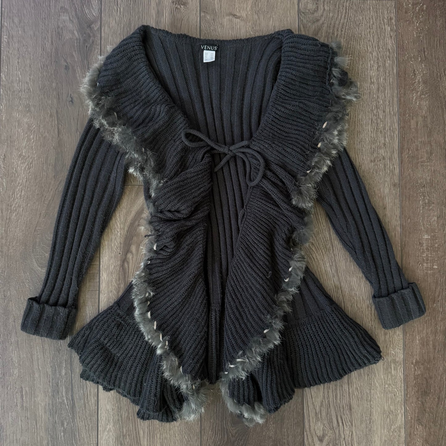 grey pennylane fur trim gothic knitted cardigan sweater