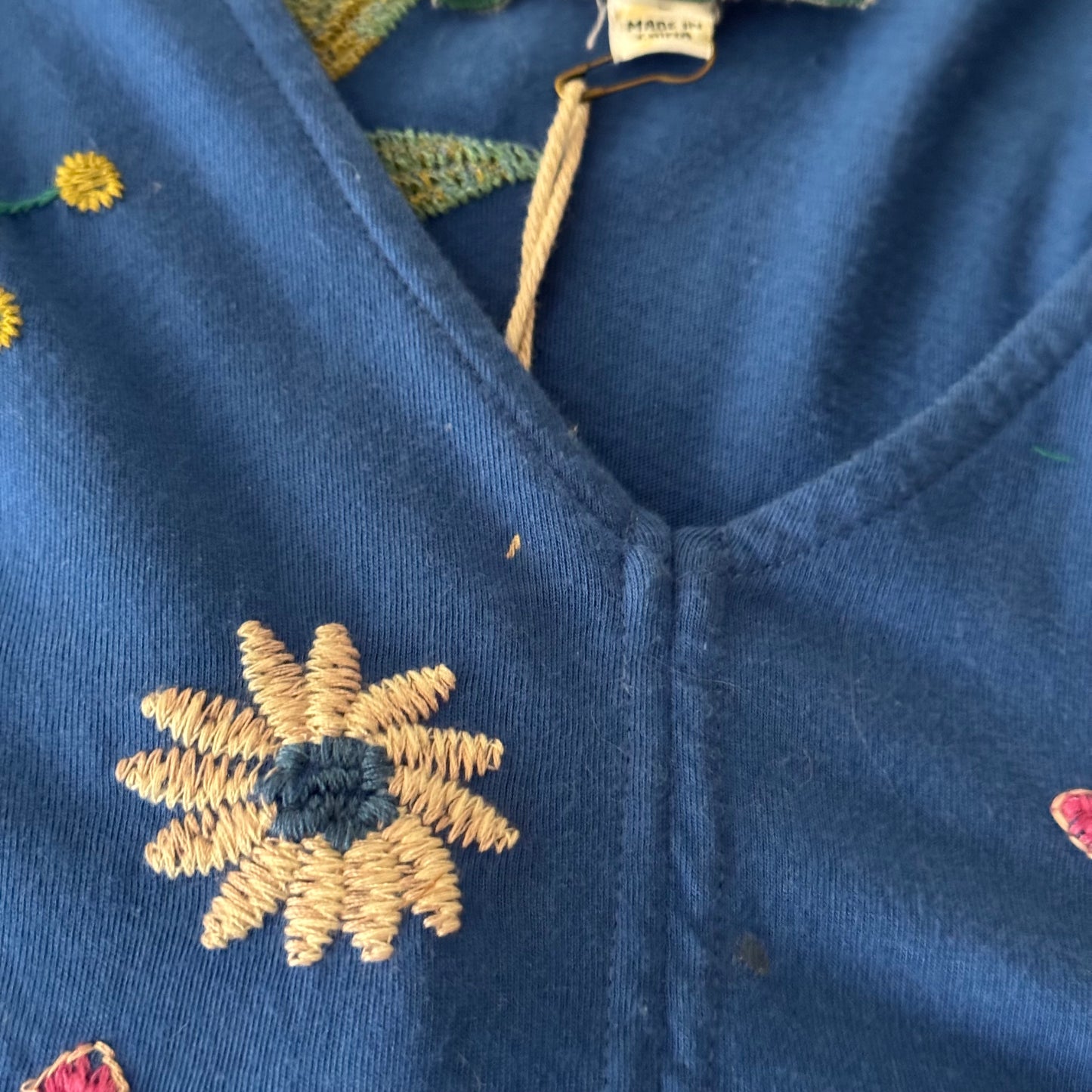 blue NWT boho floral johhny was inspiring embroidered words tiered dress
