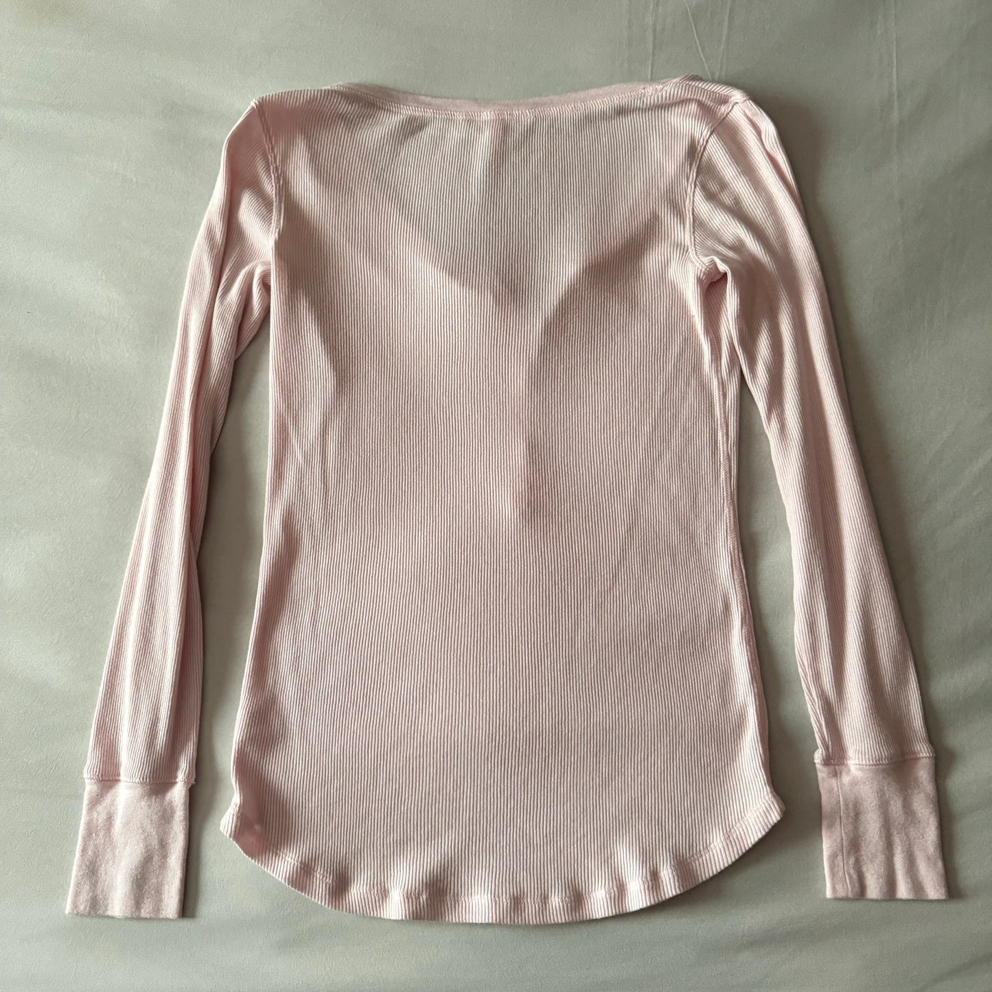 Light Pink ‘Victoria’s Secret’ Henley Style Ribbed Stretchy Long Sleeve Shirt