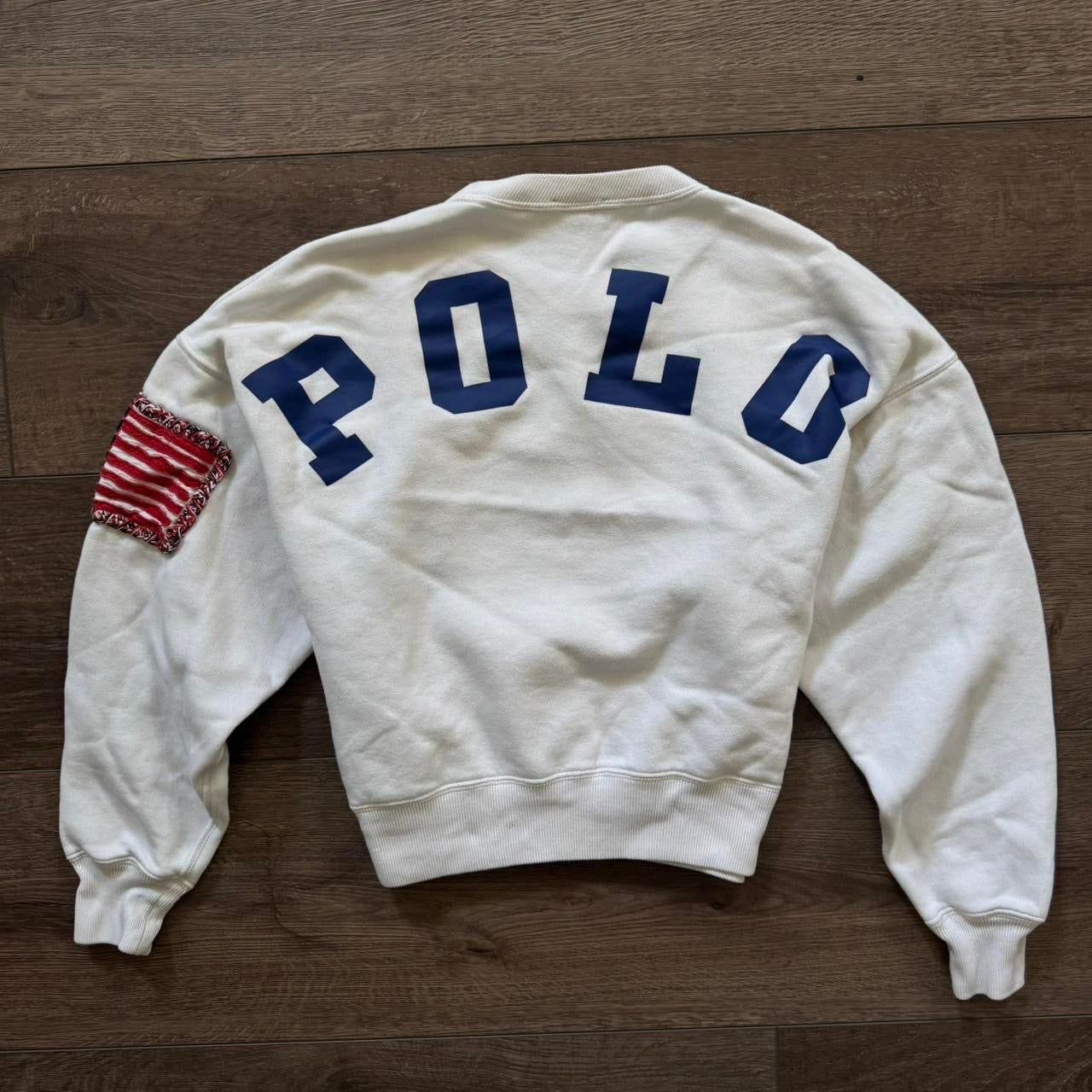 white polo ralph lauren USA flag streetwear oversized sweater