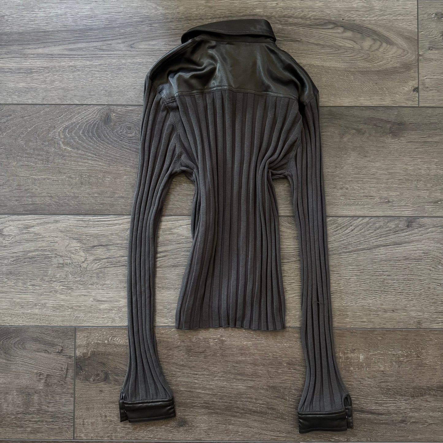 brown 90’s cabi silk long sleeve double zip jacket (M)