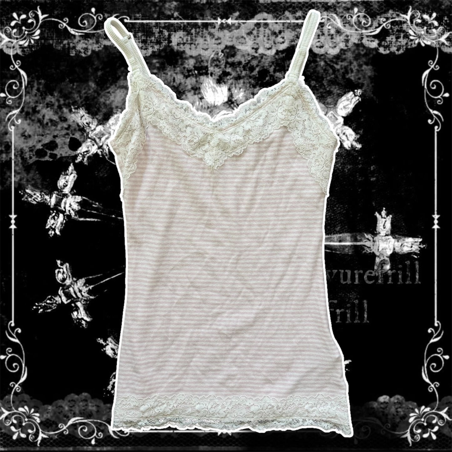 light pink & white stripped lace trim hollister tank top