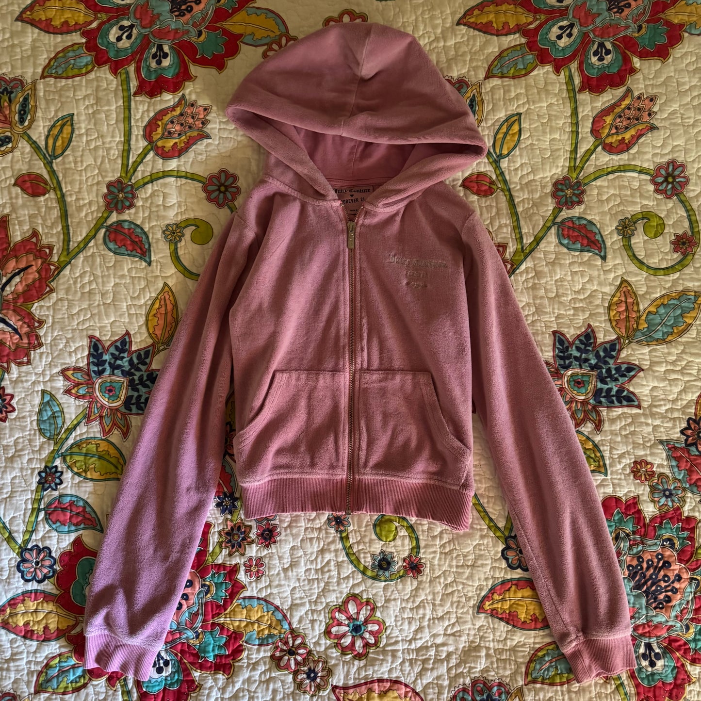 light pink juicy  couture x forever 21 zip up terry cloth jacket (S)