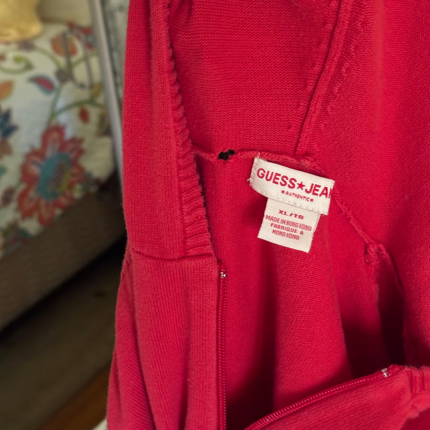 red guess rhinestone y2k long sleeve jacket (XL)