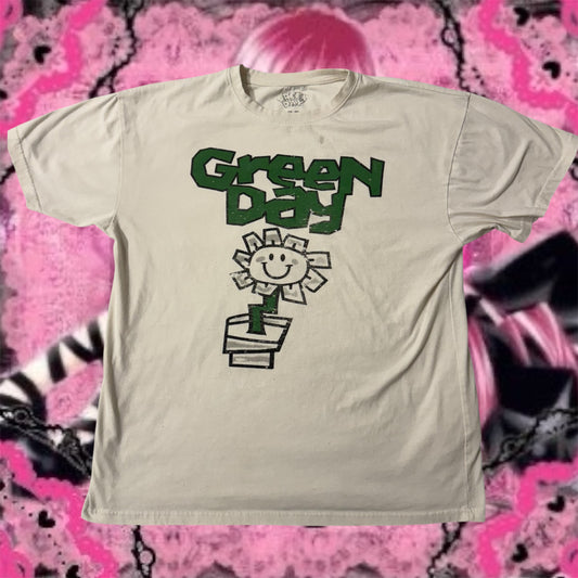 White ‘Green Day’ Graphic Kerplunk Flower Men’s Band Shirt