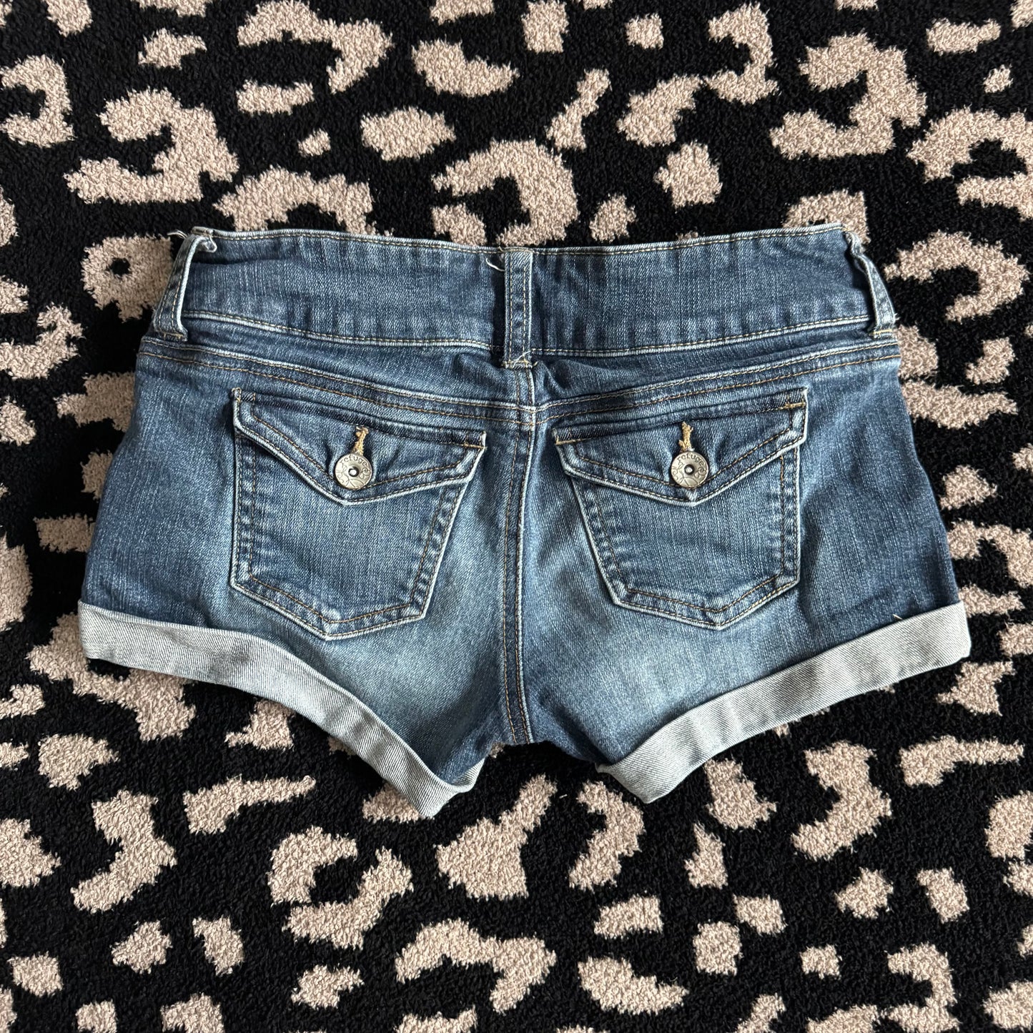 denim blue refuge y2k 2000’s ultra low rise shorty shorts (0)