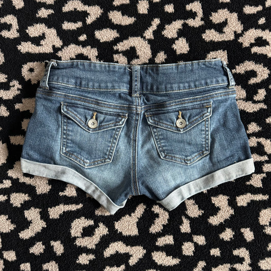 denim blue refuge y2k 2000’s ultra low rise shorty shorts (0)