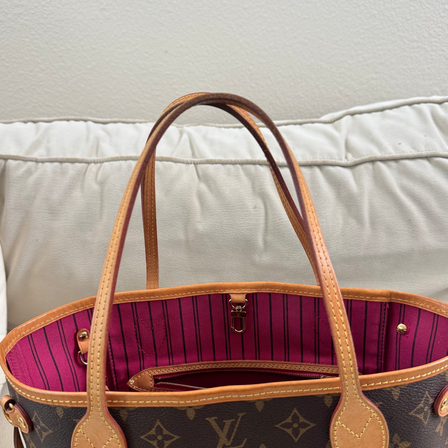 louis vuitton neverfull pm pivoine w/ pochette authentic