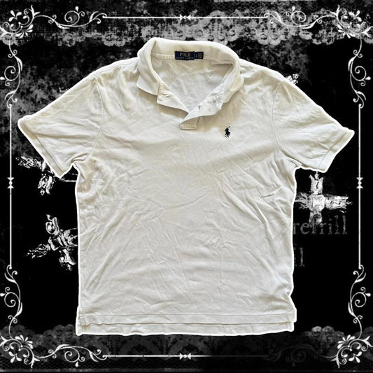 white polo ralph lauren button up collared shirt