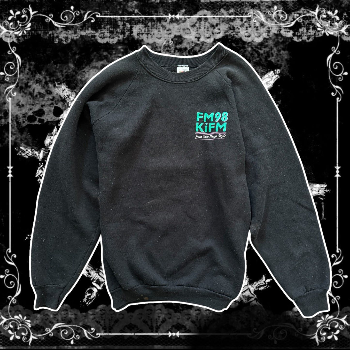 black 80s san diego jazz fm98 kifm long sleeve sweater