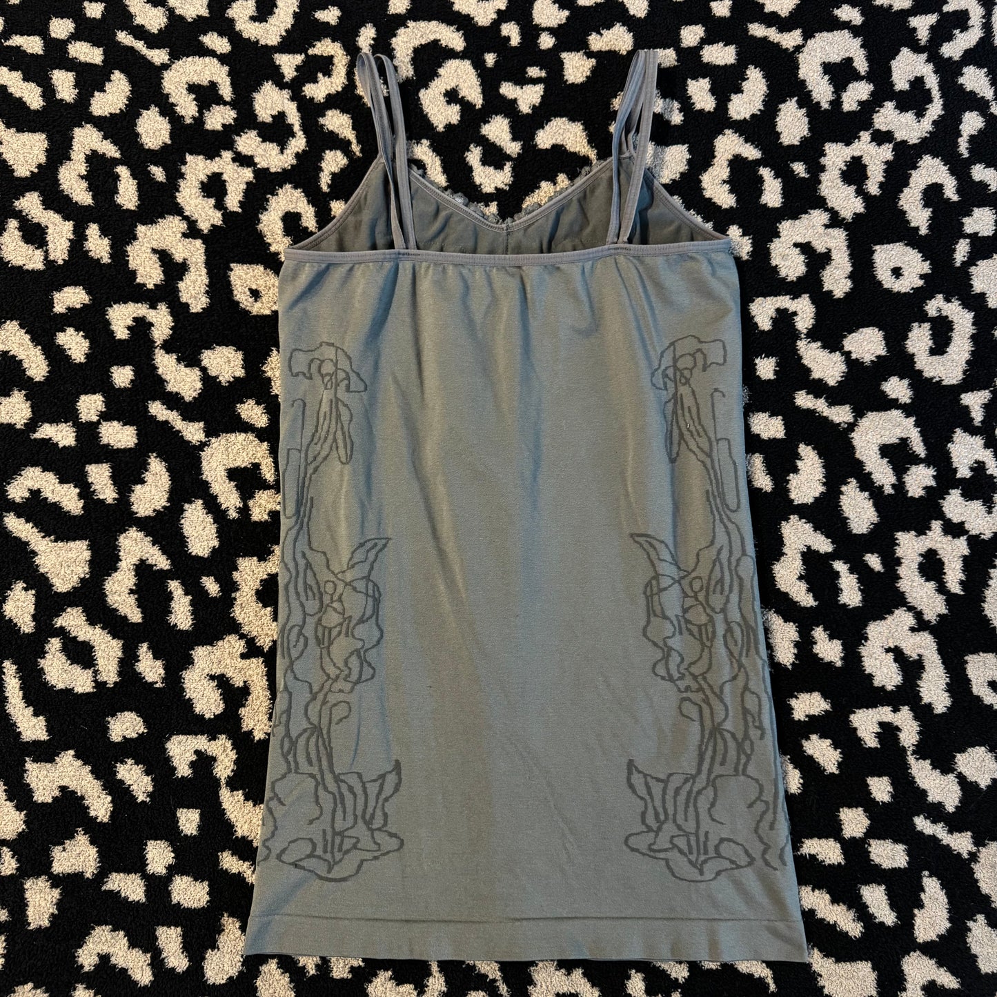 dark grey floral stretchy lace trim cami top (OS)