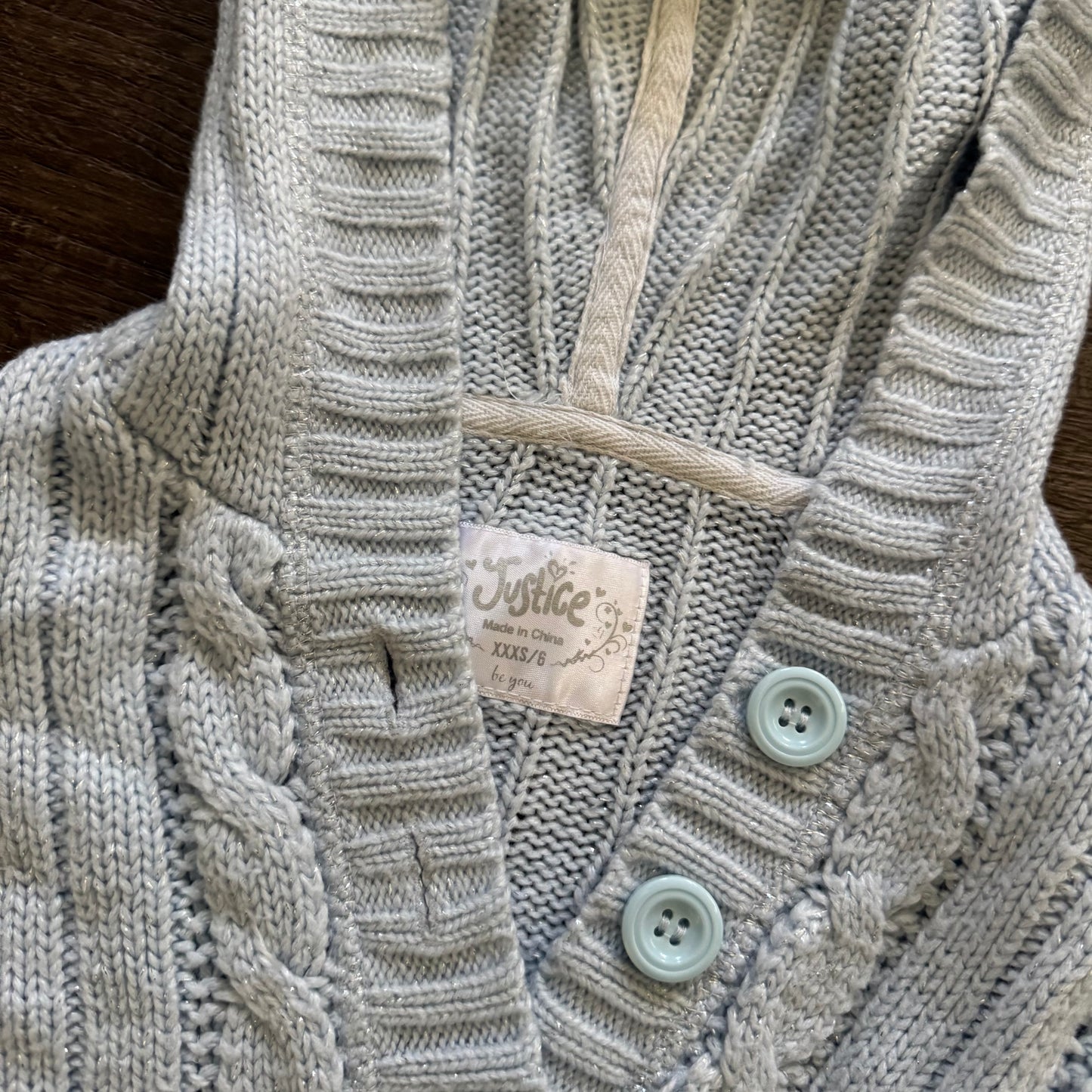icey blue cable knit button up hoodie