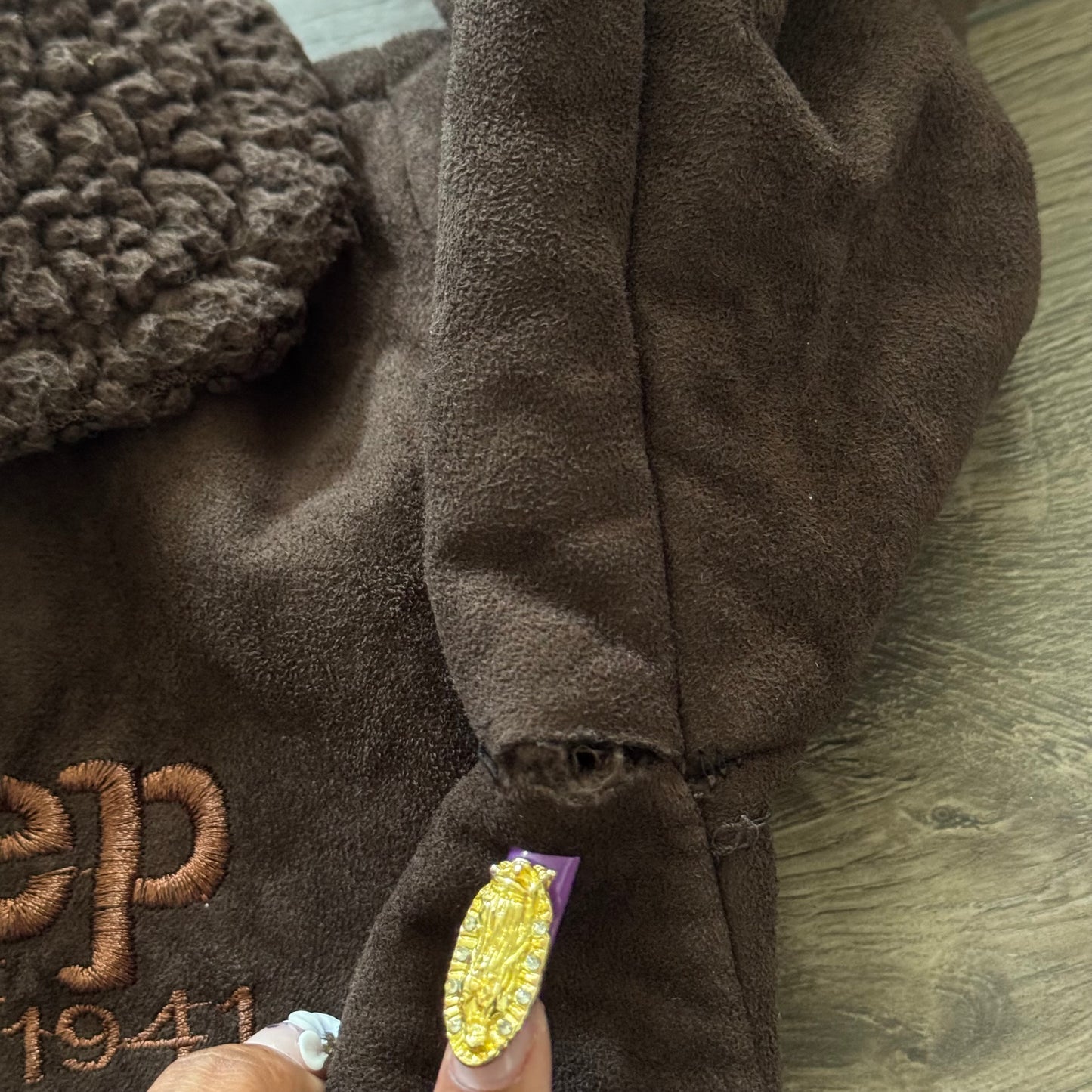 brown vintage jeep suede sherpa line kids jacket