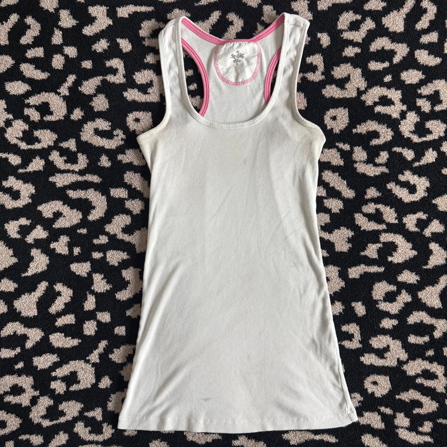 white & pink socal razorback tank top (l)
