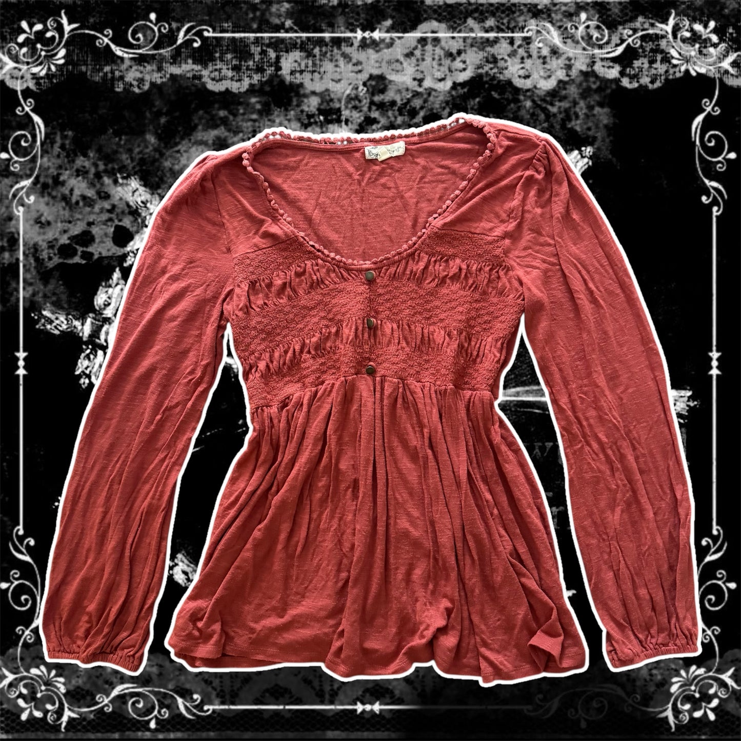 Aurburn Orange ‘About a Girl’ Babydoll Button Up Blouse.