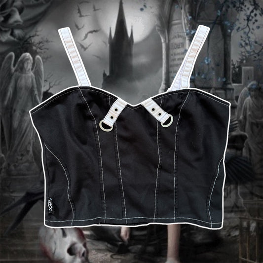 white and black royal bones corset crop y2k top