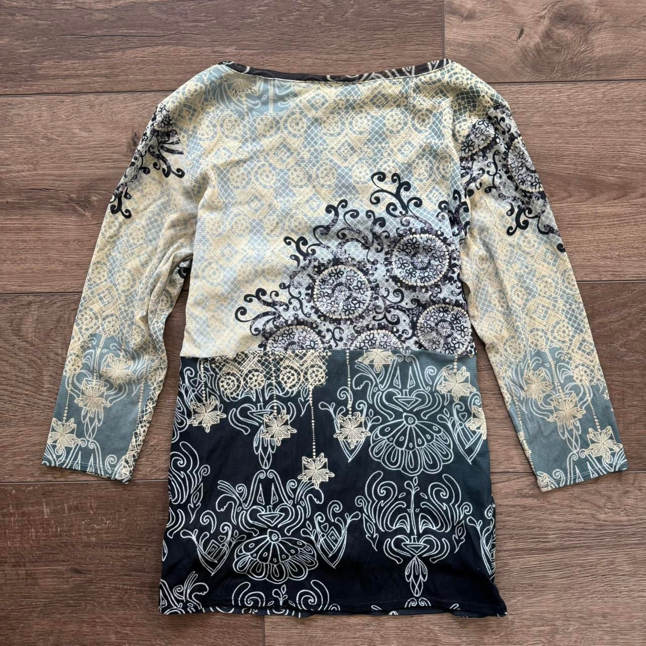blue paisley long sleeve babydoll blouse