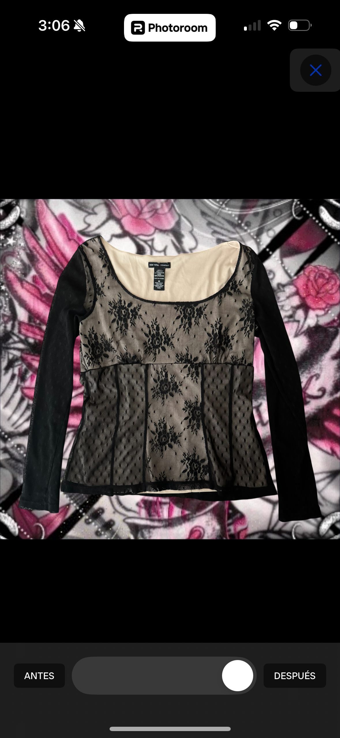 Black & Creme ‘New York & Company’ Grungy Lace Babydoll Long Sleeve Top