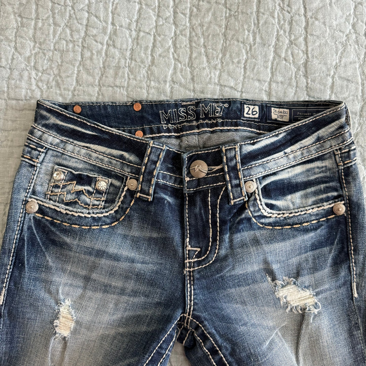 Denim Light Wash ‘Miss Me’ Deadstock Y2K Lowrise Bootcut Jeans