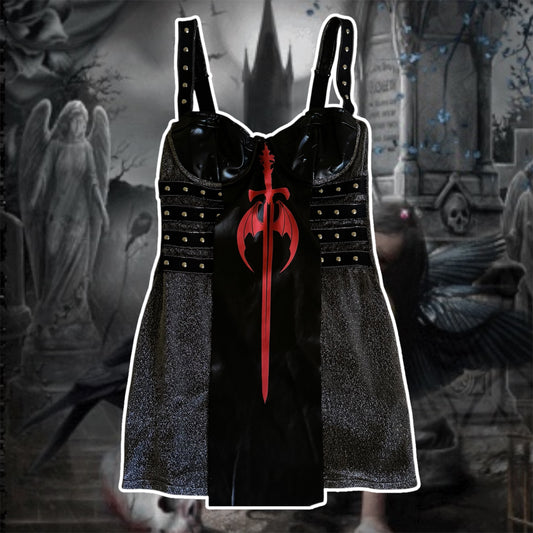 black and red trickz n’ treats medieval knight costume ultra mini dress (S)