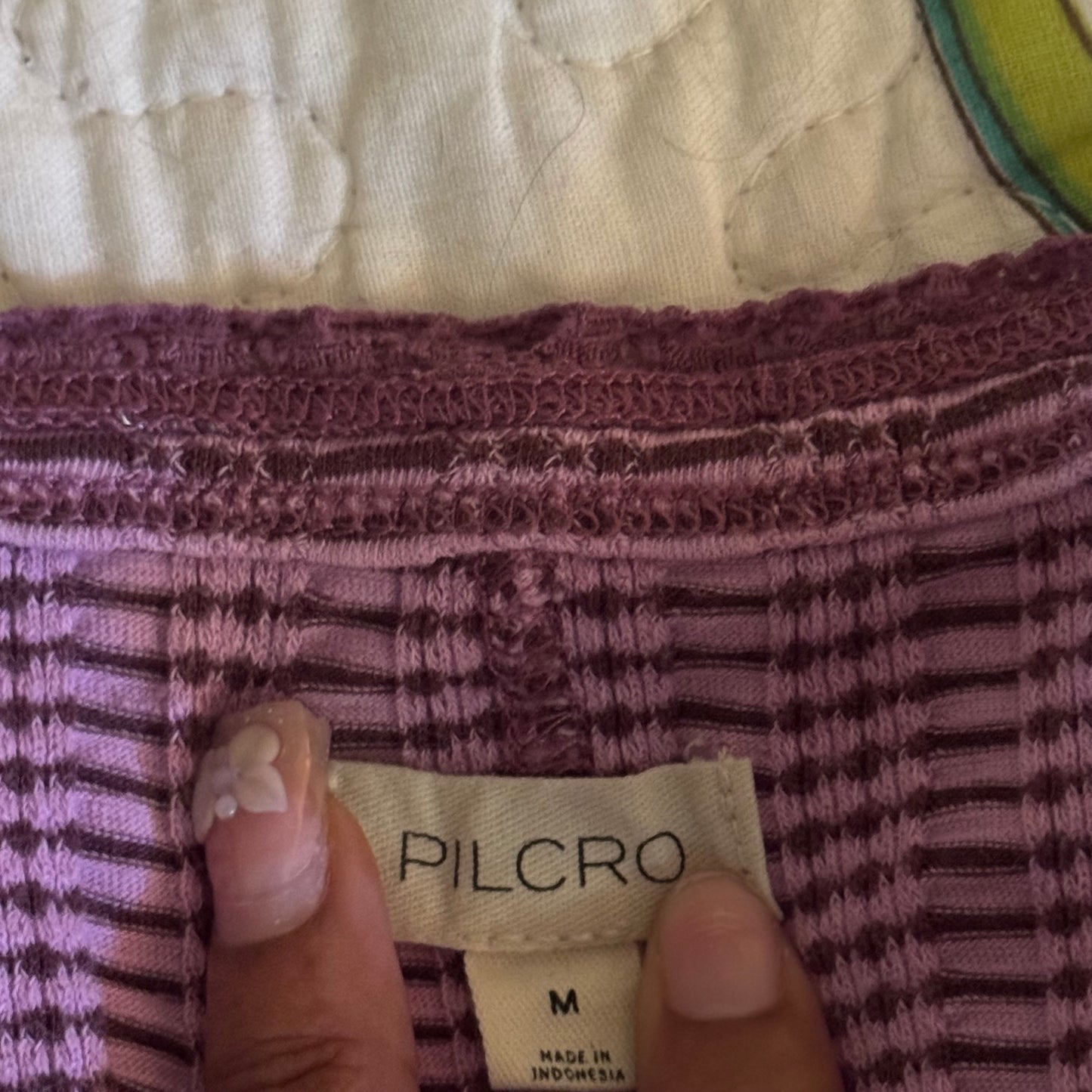 purple stripped long sleeve henley shirt (M)