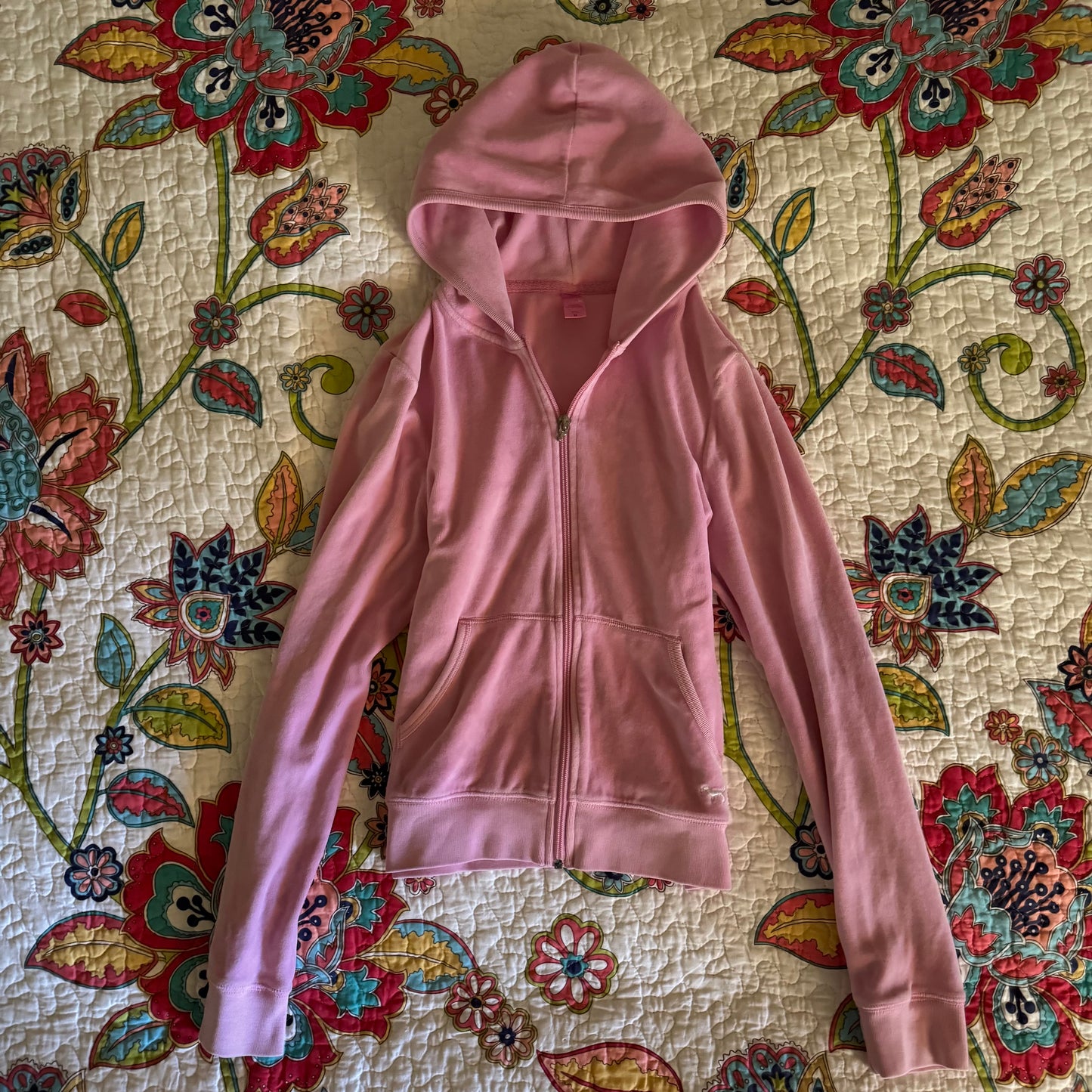light pink VS PINK velour y2k 2000s zip up jacket (M)