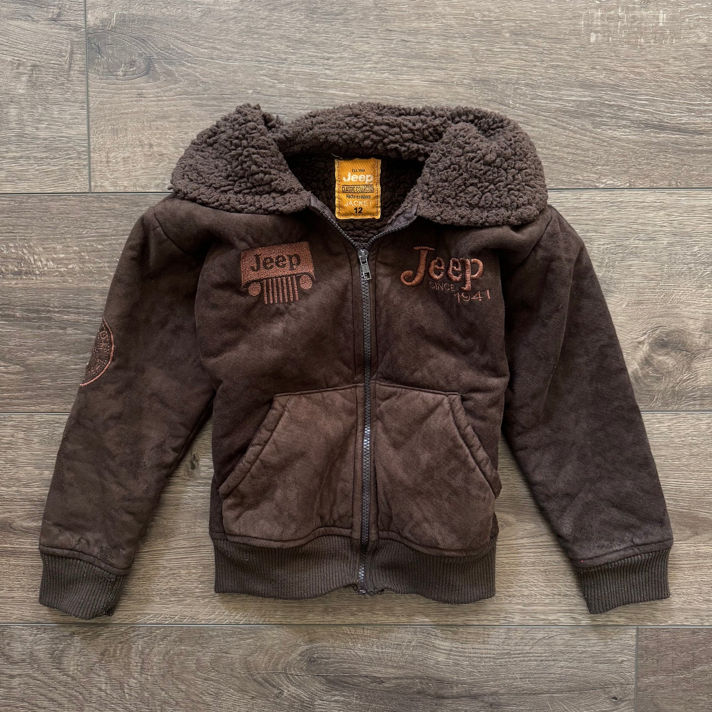 brown vintage jeep suede sherpa line kids jacket