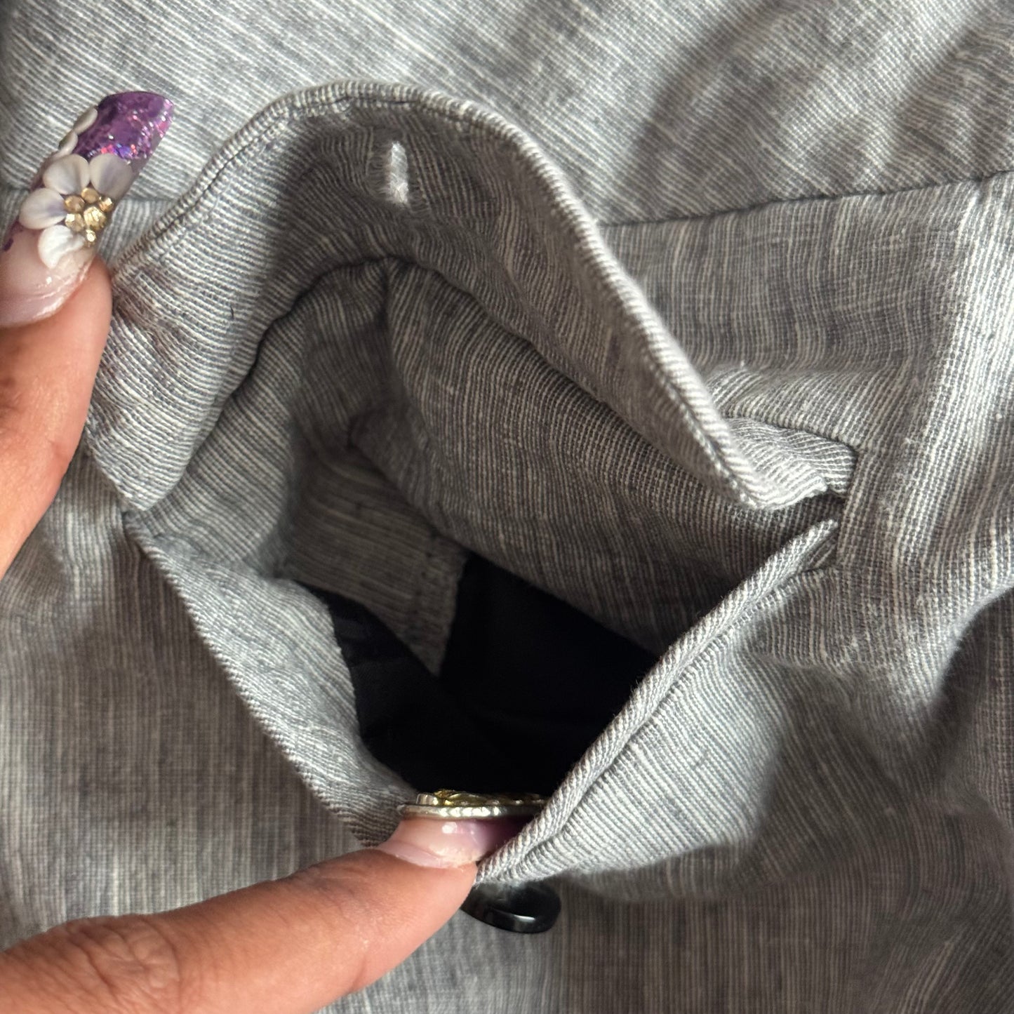 grey grungy office core button capri pants