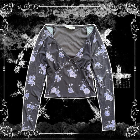 purple floral print long sleeve top