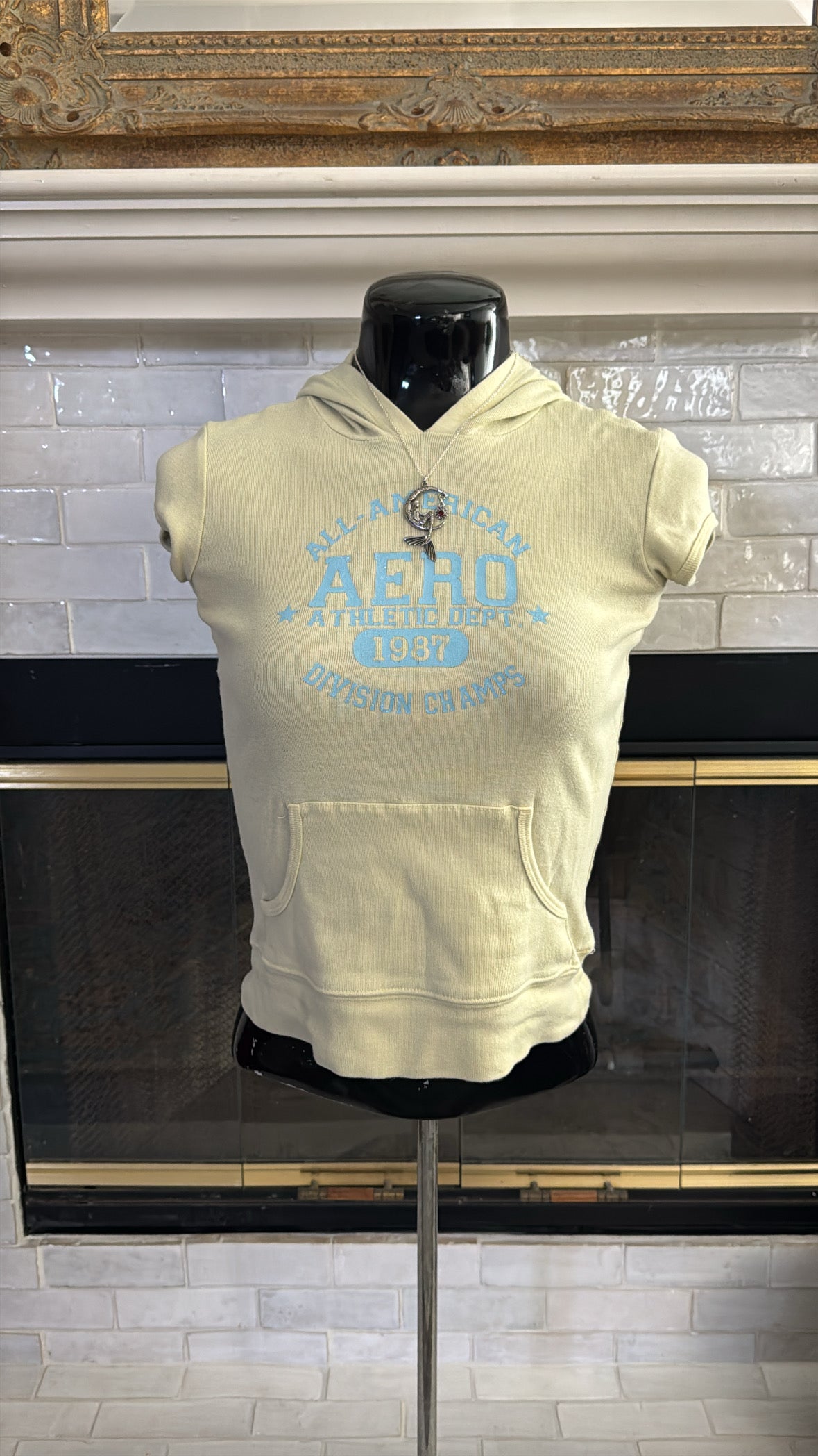 yellow y2k aeropostale athletic department hoodie short sleeve top