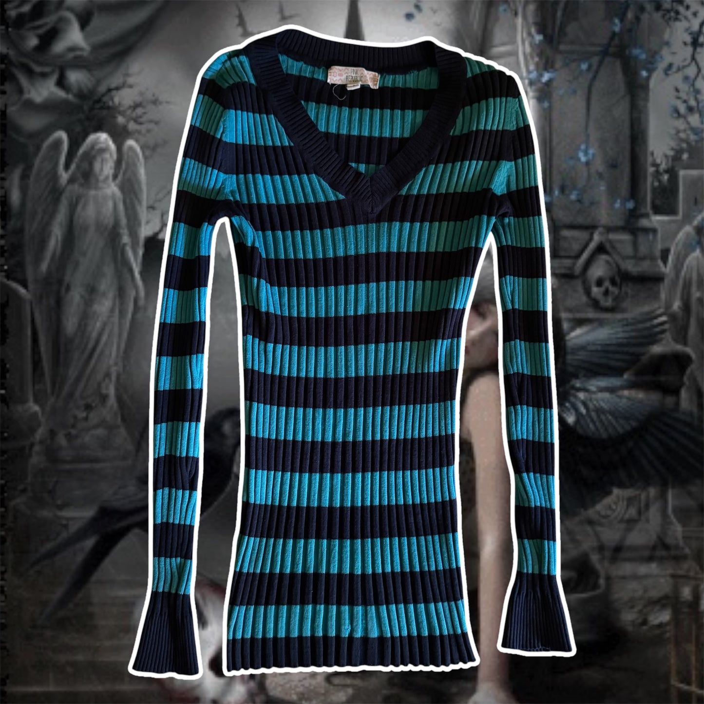 blue pink republic stripped fitted long sleeve shirt (S)