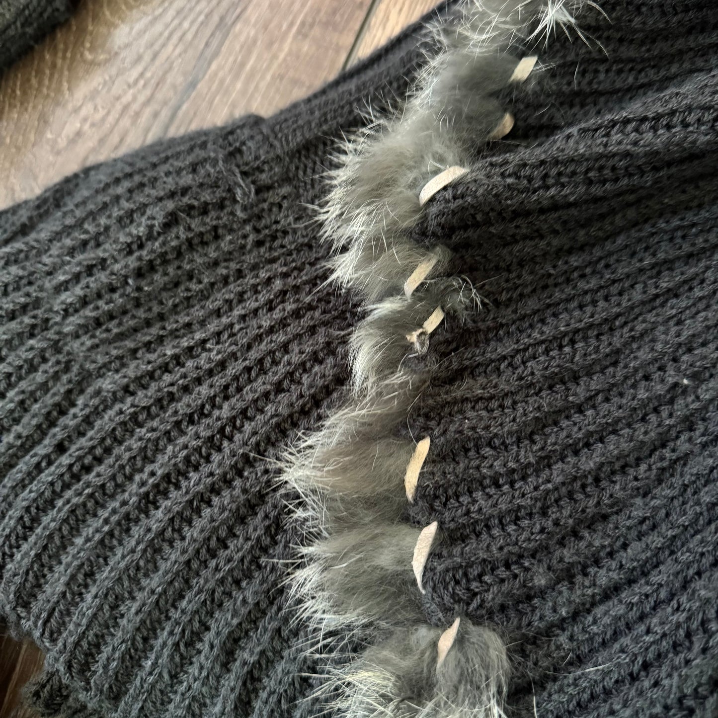 grey pennylane fur trim gothic knitted cardigan sweater