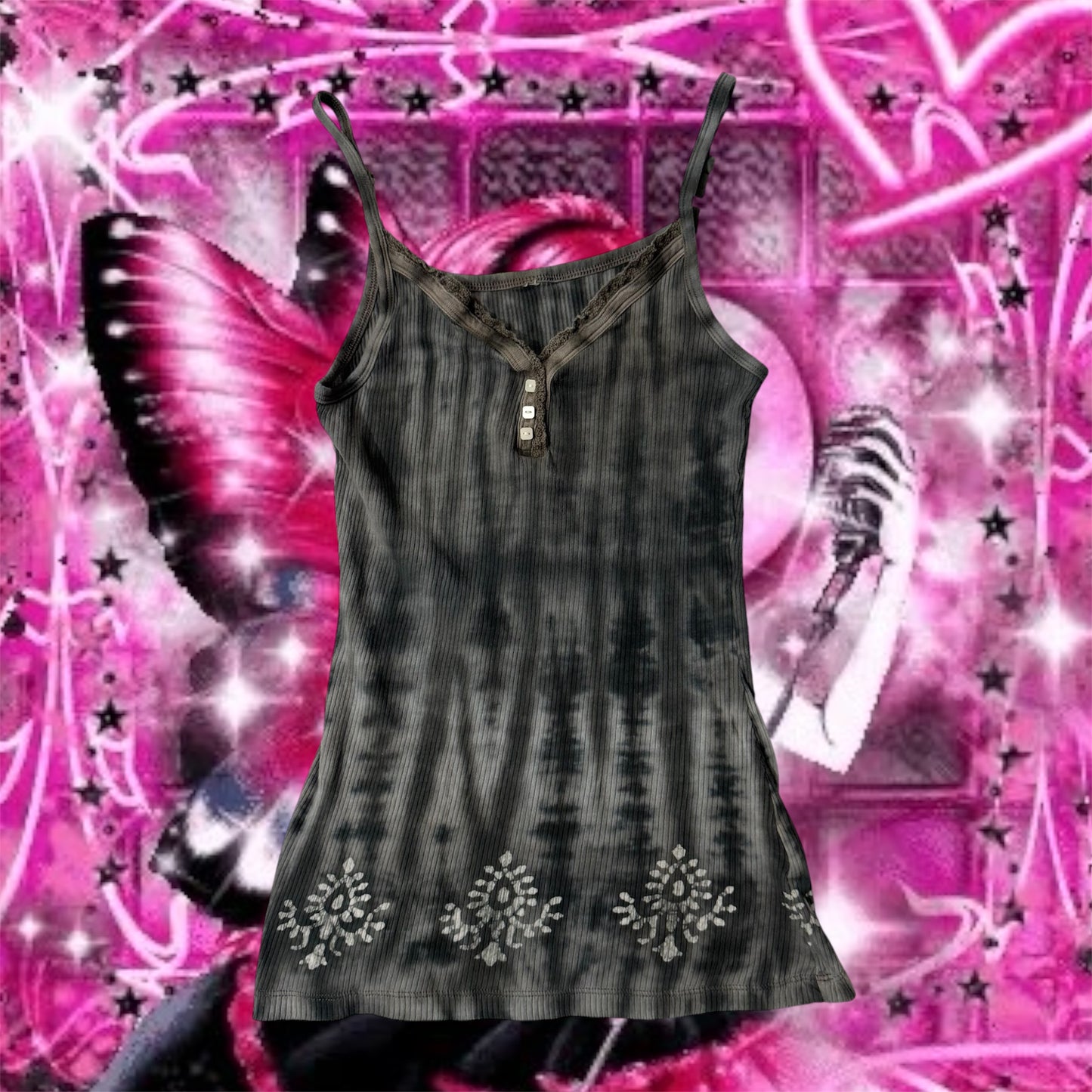 Grey & Black Tye Dye Grungy Cami Tank