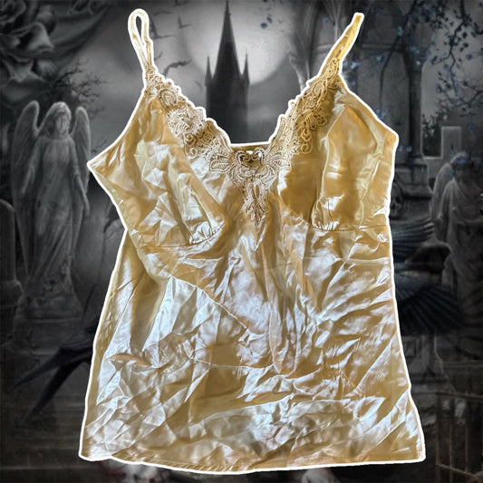 white silk rhinestone trim cami top (M)