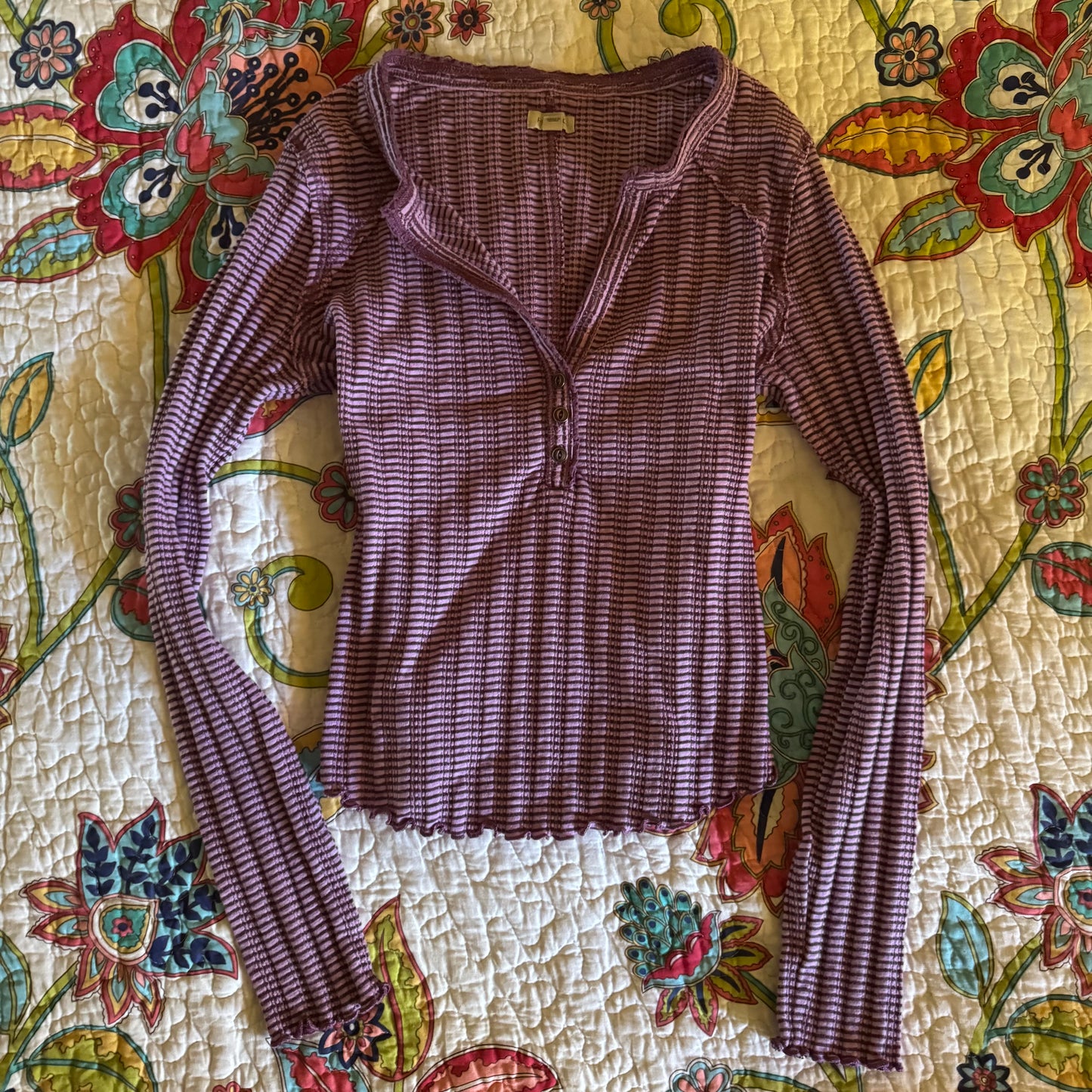 purple stripped long sleeve henley shirt (M)