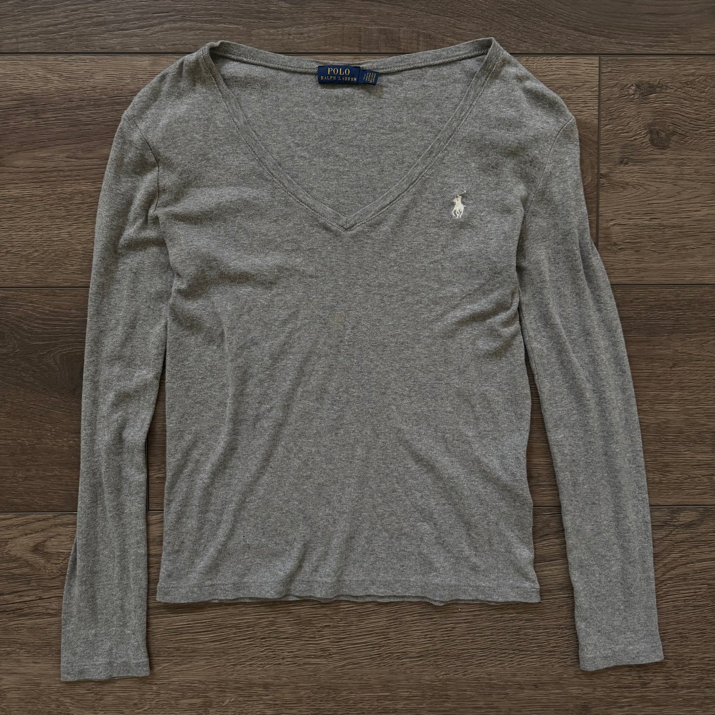 grey v neck prep ralph lauren polo long sleeve shirt