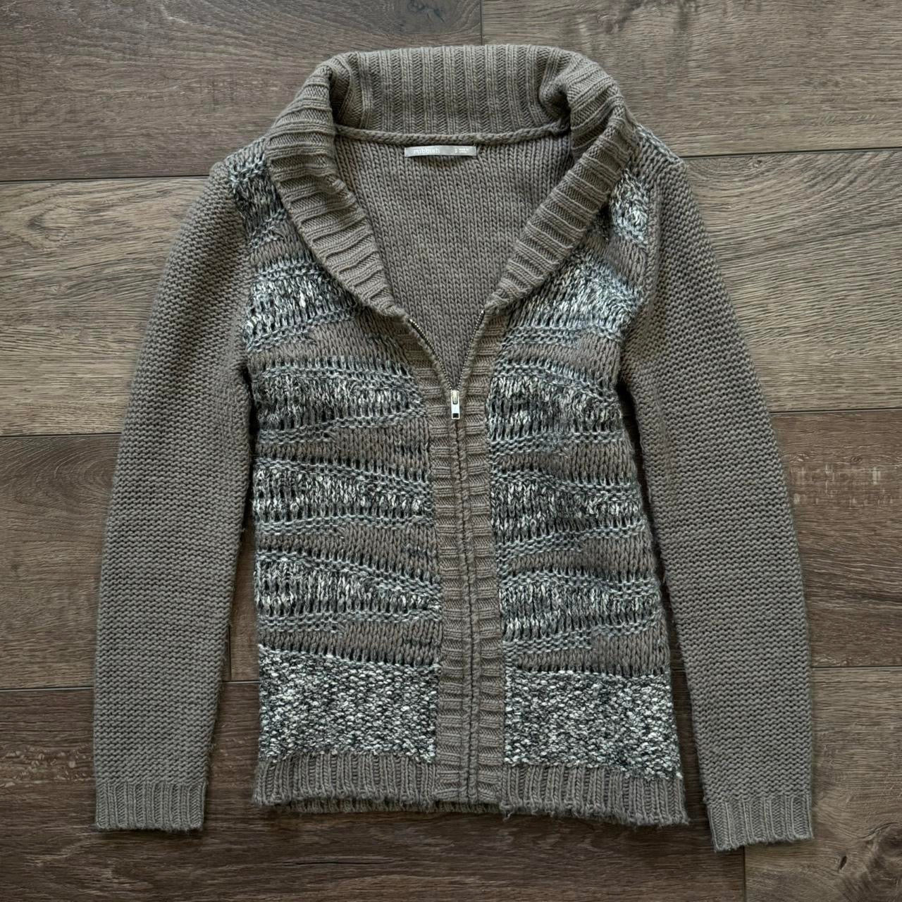 grey & sliver y2k knitted grungy zip up sweater jacket